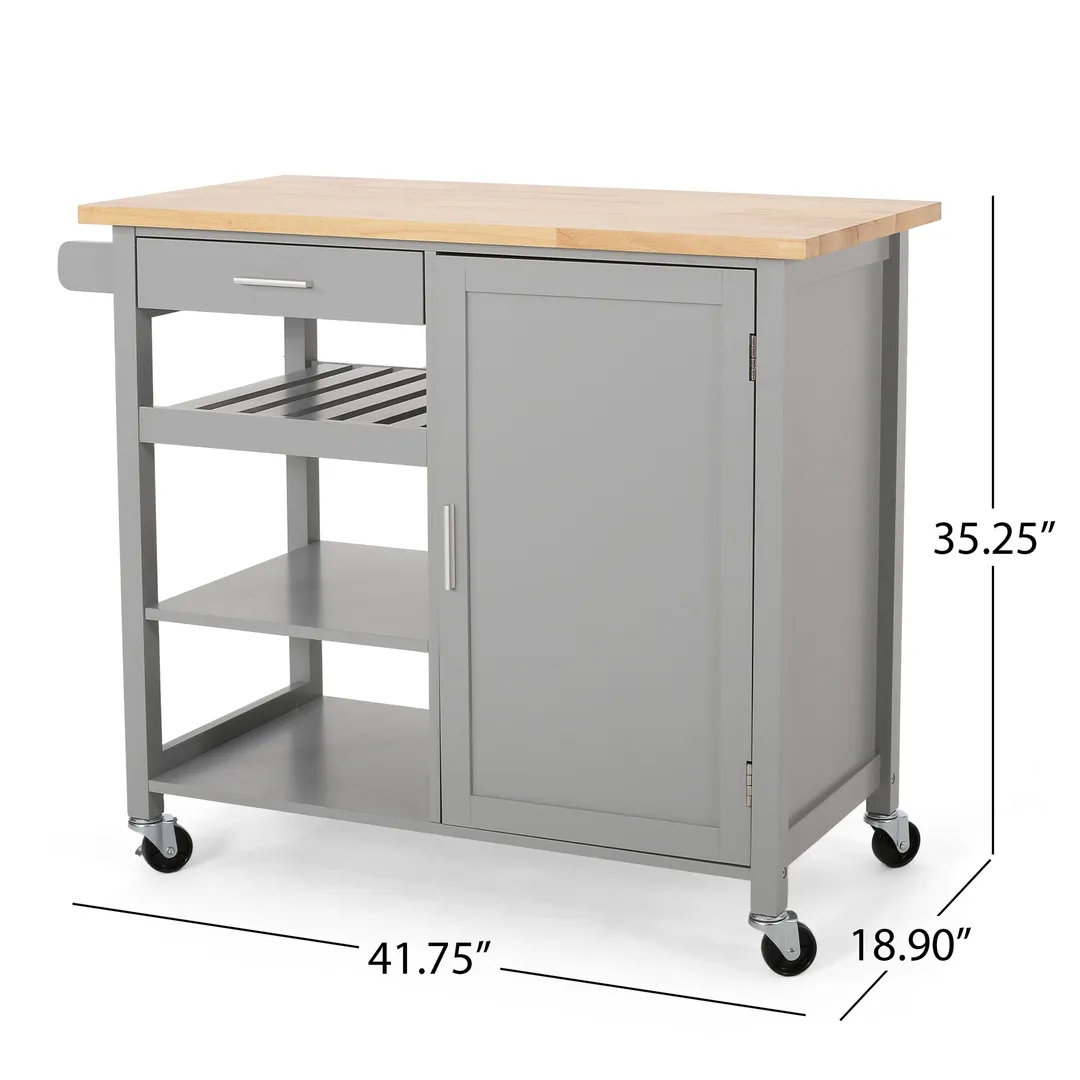Best Selling Home Decor Gray Mdf Base with Wood Top Rolling Kitchen Cart (18.9-in x 41.75-in x 35.25-in), photo 11 of 12