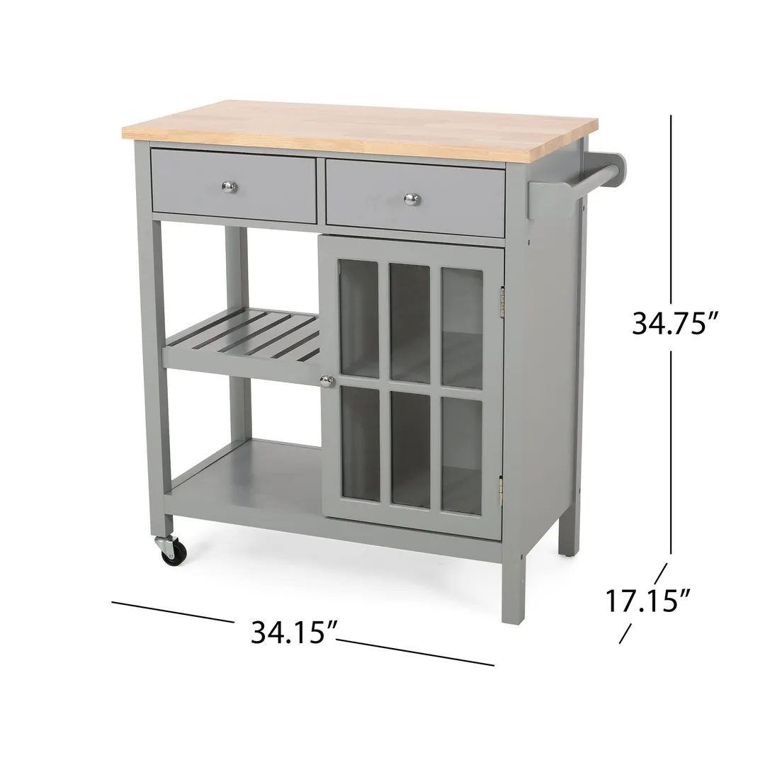 Best Selling Home Decor Gray Mdf Base with Wood Top Rolling Kitchen Cart (17.15-in x 34.15-in x 34.75-in), photo 11 of 12