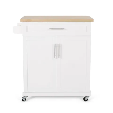 White Mdf Base with Mdf Top Rolling Kitchen Cart
