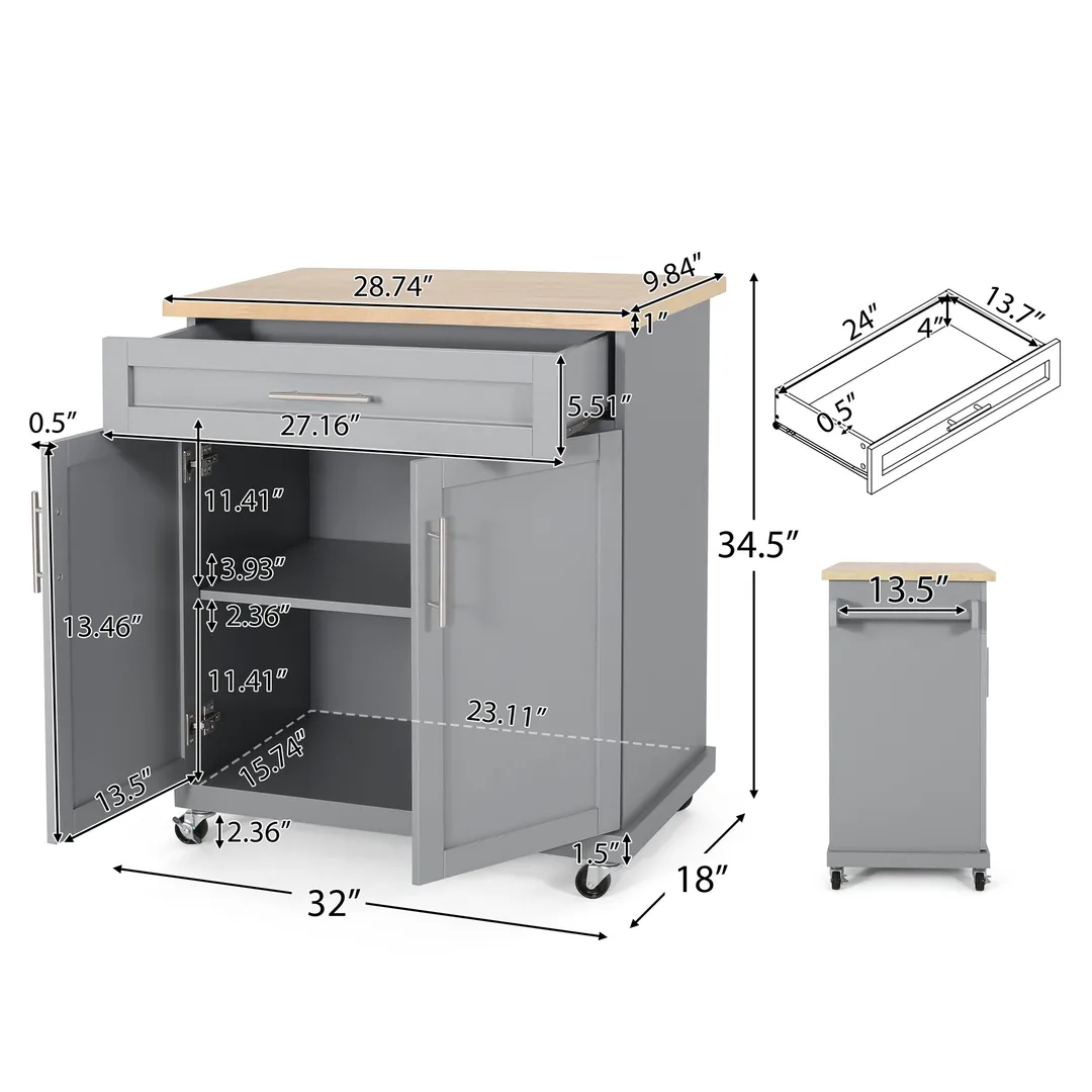 Best Selling Home Decor Gray Mdf Base with Mdf Top Rolling Kitchen Cart (18-in x 32-in x 34.5-in), photo 12 of 13