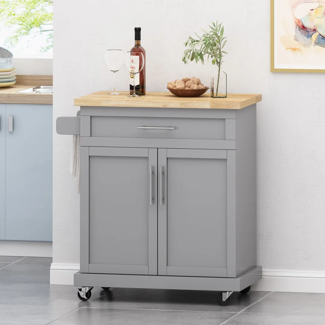 Best Selling Home Decor Gray Mdf Base with Mdf Top Rolling Kitchen Cart (18-in x 32-in x 34.5-in), photo 7 of 13