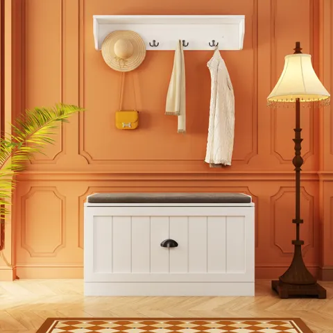 Coat Rack Shoe Bench Set Hall Tree with Shoe Bench