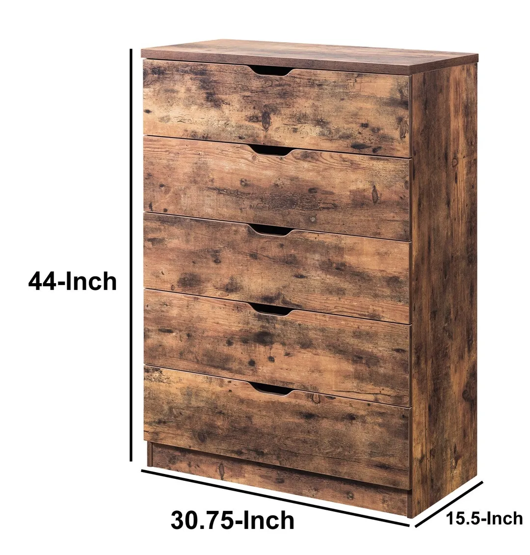 Benzara Contemporary Metal and Wood Utility Chest with 5 Spacious Drawers, Brown, photo 5 of 6