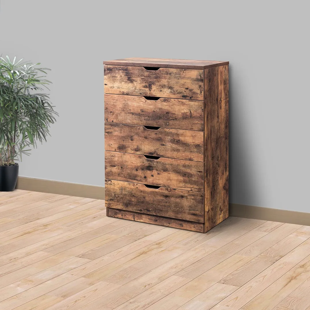 Benzara Contemporary Metal and Wood Utility Chest with 5 Spacious Drawers, Brown, photo 6 of 6