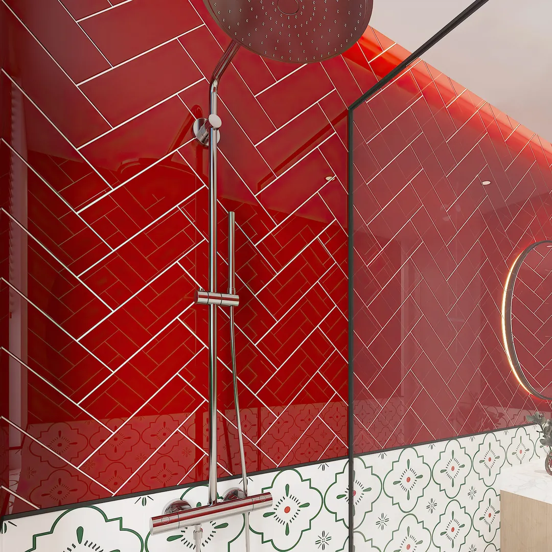 Giorbello Classic Premium Glass Subway Ruby Red 4-in x 12-in Glossy Glass Subway Wall Tile (5-sq. ft/ Carton), photo 3 of 7