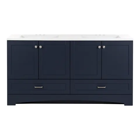 Cassidy 60-in Deep Blue Double Vanity with Cultured Marble Top