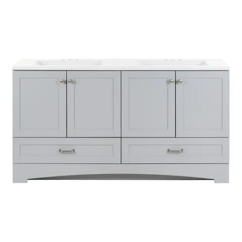 Cassidy 60.5-in Pearl Gray Double Vanity with Cultured Marble Top