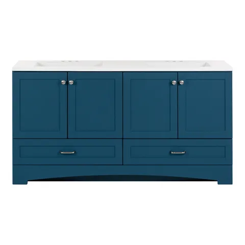 Cassidy 60.5-in Admiral Blue Double-Sink Vanity with Cultured Marble Top