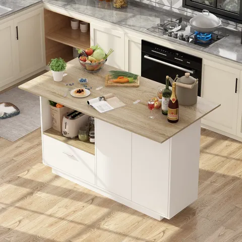 White Mdf Base with Mdf Top Kitchen Cart (31.5 × 59.1 × 35.8 in)