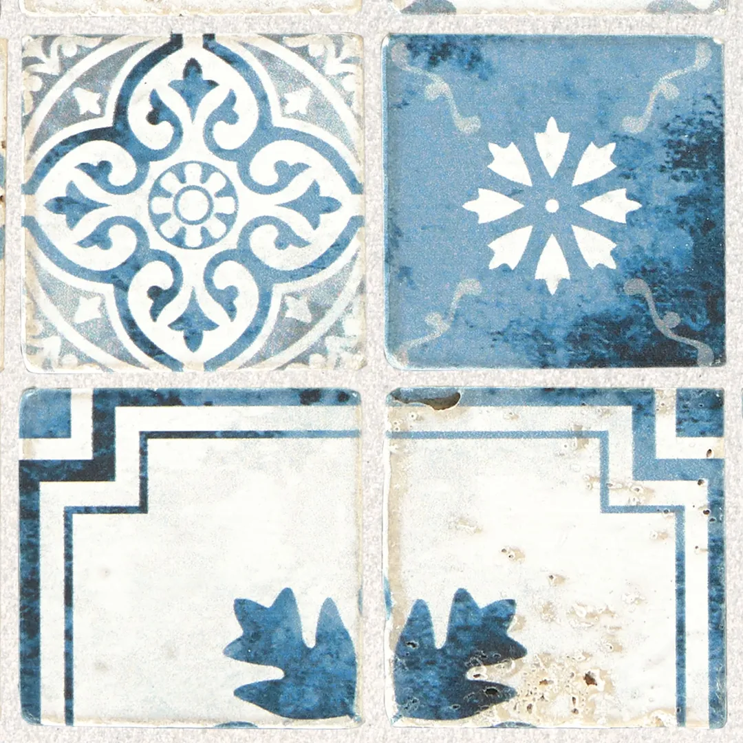 American Olean Genuine Stone Moroccan Blue 12-in x 12-in Glazed Travertine Mosaic Wall Tile, 0.97-sq ft Sheet, photo 4 of 6
