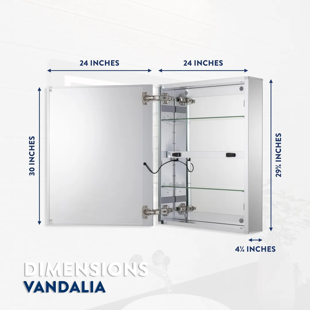 Croydex 24-in x 30-in Lighted LED Fog Free Surface/Recessed Mount Silver Mirrored Soft Close Medicine Cabinet with Outlet, photo 11 of 13