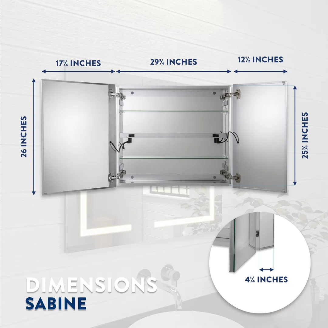 Croydex 30-in x 26-in Lighted LED Fog Free Surface/Recessed Mount Silver Mirrored Soft Close Medicine Cabinet with Outlet, photo 11 of 13