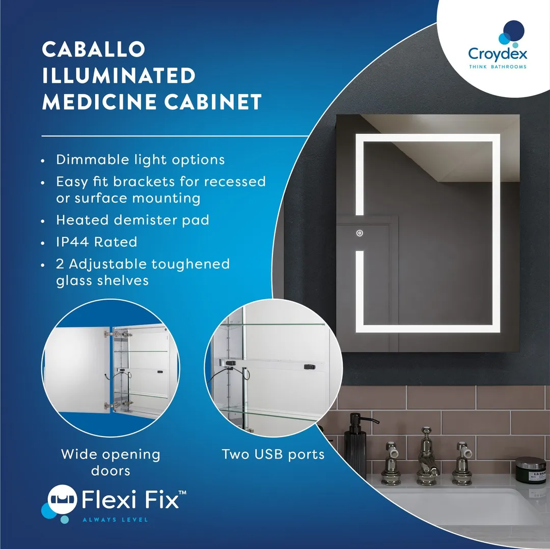 Croydex 20-in x 26-in Lighted LED Fog Free Surface/Recessed Mount Silver Mirrored Soft Close Medicine Cabinet with Outlet, photo 15 of 15