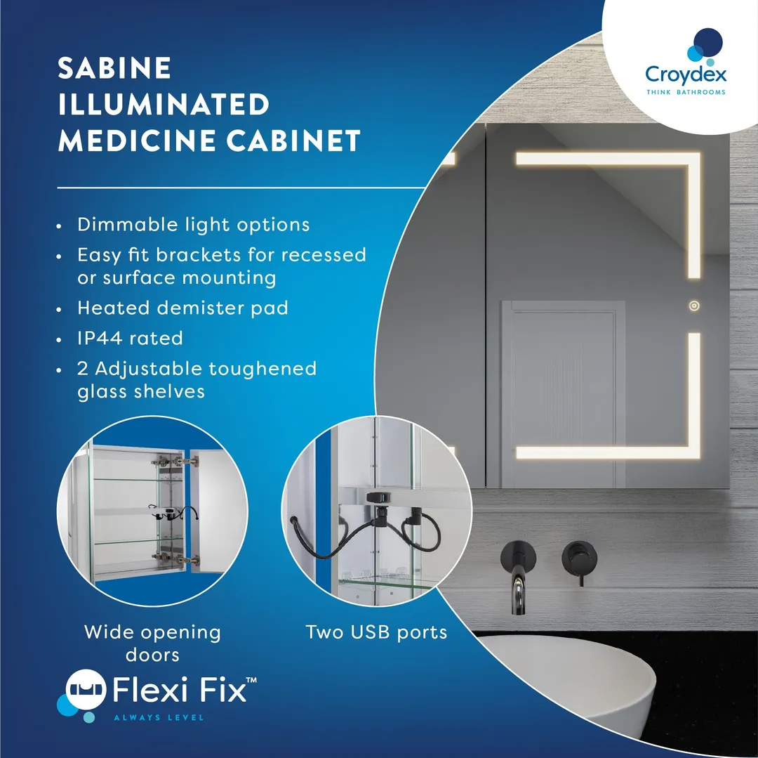 Croydex 30-in x 26-in Lighted LED Fog Free Surface/Recessed Mount Silver Mirrored Soft Close Medicine Cabinet with Outlet, photo 9 of 13