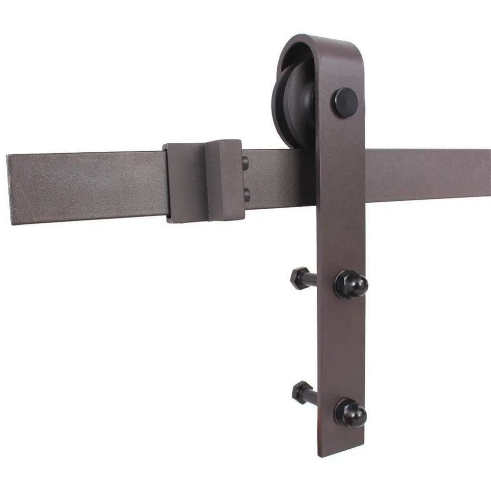 CALHOME 120 in. Antique Bronze Bent Strap Sliding Barn Style Door Hardware Track (2-Set), photo 4 of 5