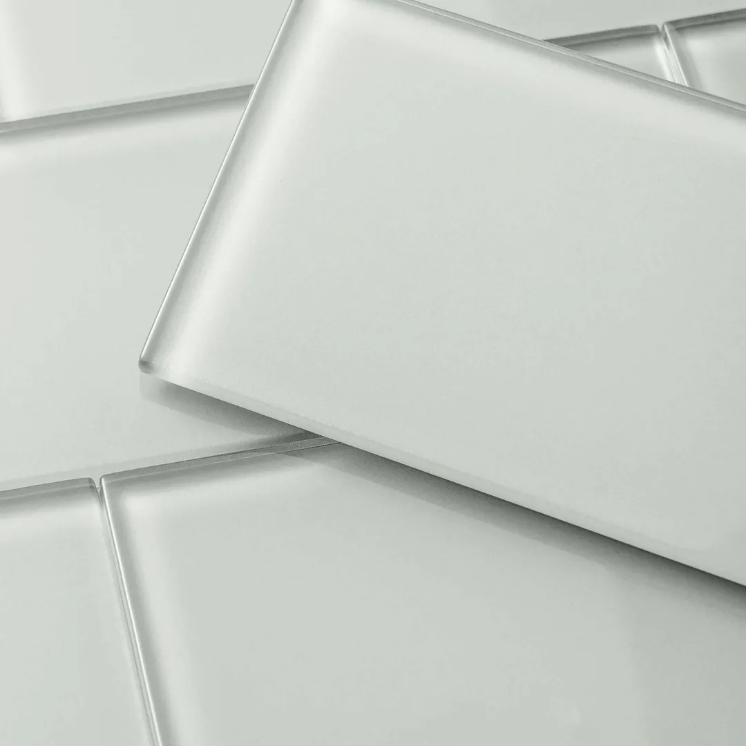 Giorbello (Sample) 4x12 glass subway tiles Light Gray 4-in x 12-in Glossy Glass Brick Subway Wall Tile, photo 2 of 5