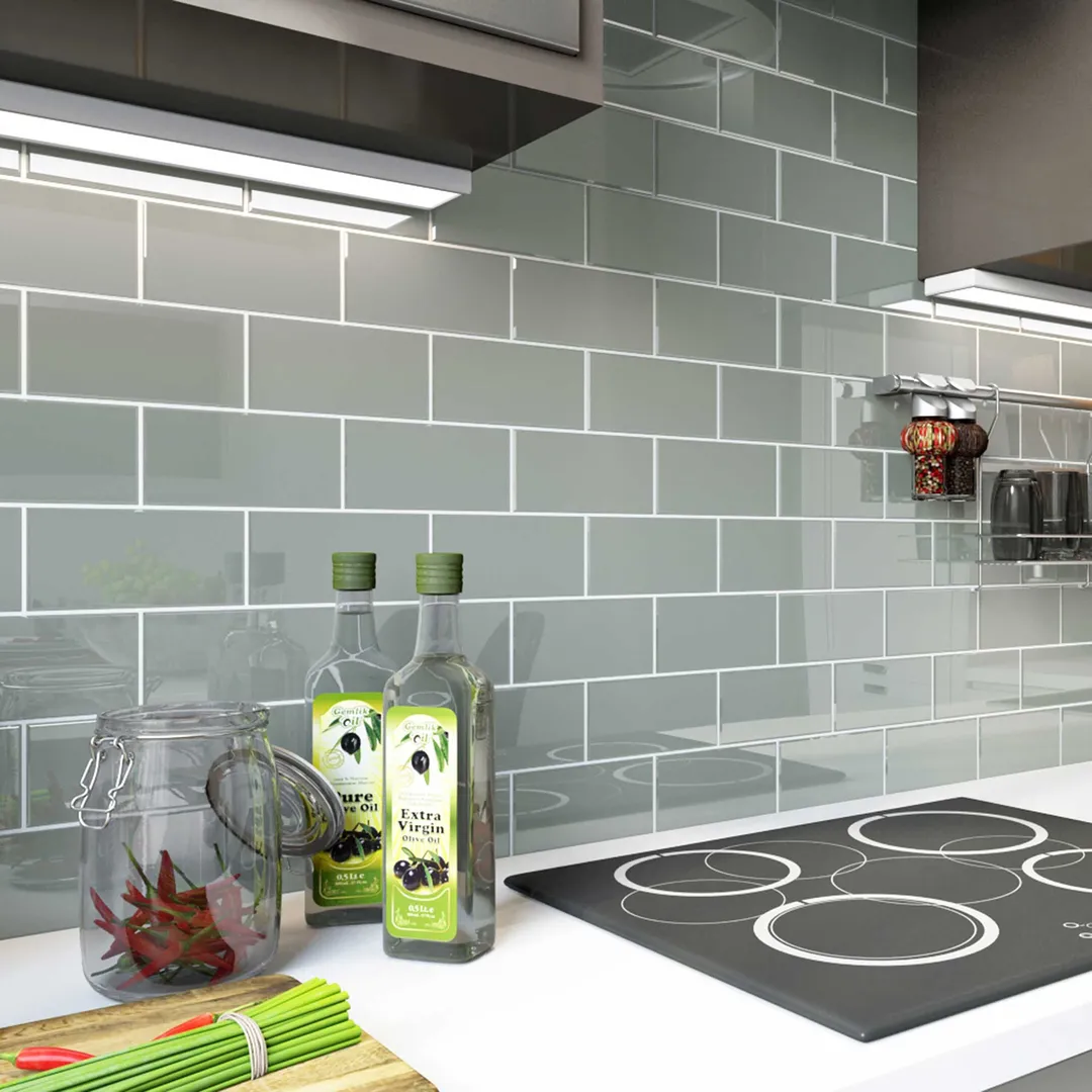 Giorbello (Sample) 3x6 Glass Subway Tiles True Gray 3-in x 6-in Glossy Glass Brick Subway Wall Tile, photo 5 of 6