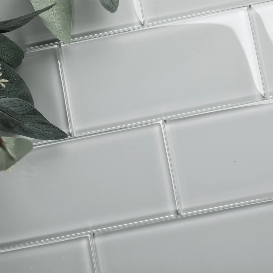 Giorbello (Sample) 3x6 Glass Subway Tiles True Gray 3-in x 6-in Glossy Glass Brick Subway Wall Tile, photo 2 of 6