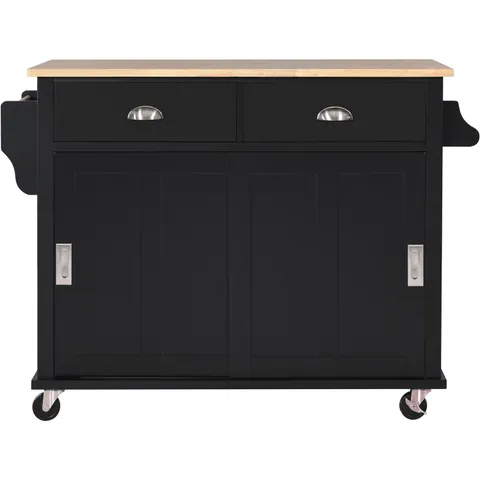 Black Mdf Base with Wood Top Rolling Kitchen Cart