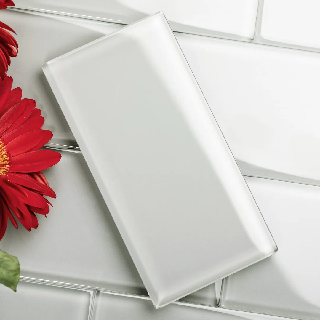 Giorbello Classic Premium Light Gray 6-in x 12-in Glossy Glass Subway Wall Tile (5-sq. ft/ Carton), photo 2 of 7