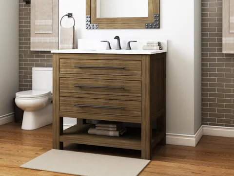 Kennilton 36-in Gray Oak Single Sink Bathroom Vanity with Gray Oak Engineered Stone Top