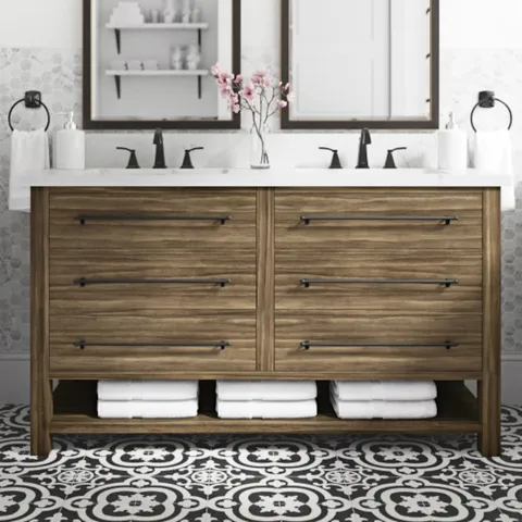 Kennilton 60-in Gray Oak Double Sink Bathroom Vanity with Gray Oak Engineered Stone Top