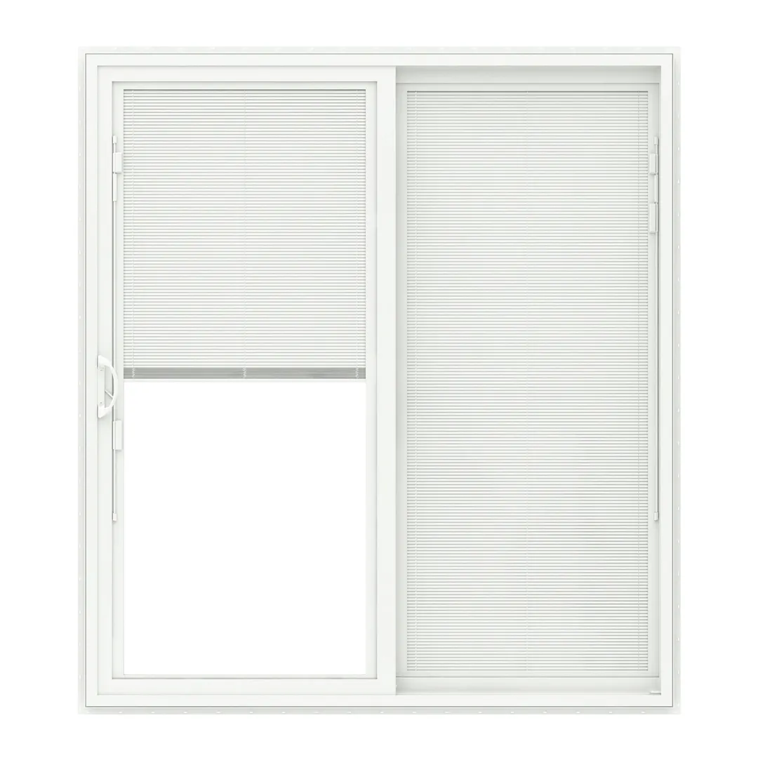 Pella 150 Series 72-in x 80-in x 4-9/16-in Jamb Low‑E Blinds-Between-the-Glass White Vinyl Right-Hand Sliding Double Patio Door, photo 2 of 8