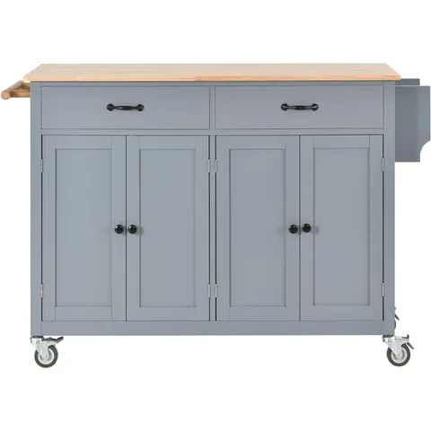 Gray Mdf Base with Wood Top Rolling Kitchen Cart