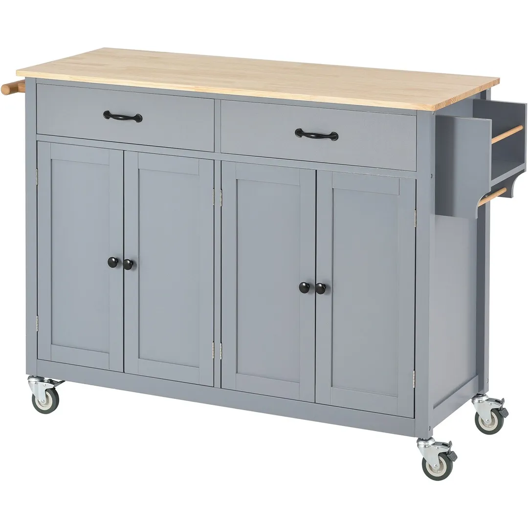 SINOFURN Gray Mdf Base with Wood Top Rolling Kitchen Cart (18.5-in x 54.33-in x 36.22-in), photo 18 of 20