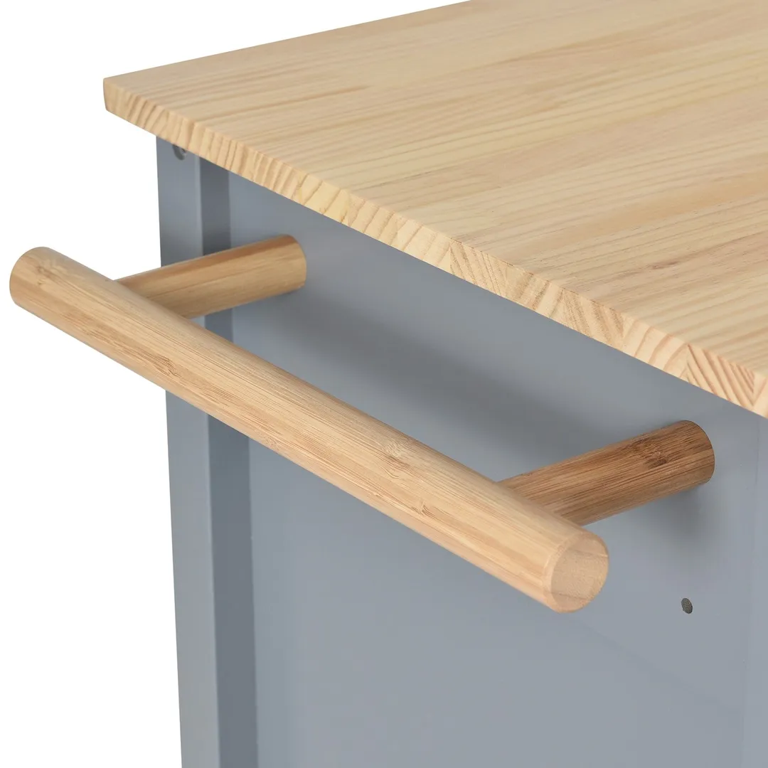 SINOFURN Gray Mdf Base with Wood Top Rolling Kitchen Cart (18.5-in x 54.33-in x 36.22-in), photo 4 of 20