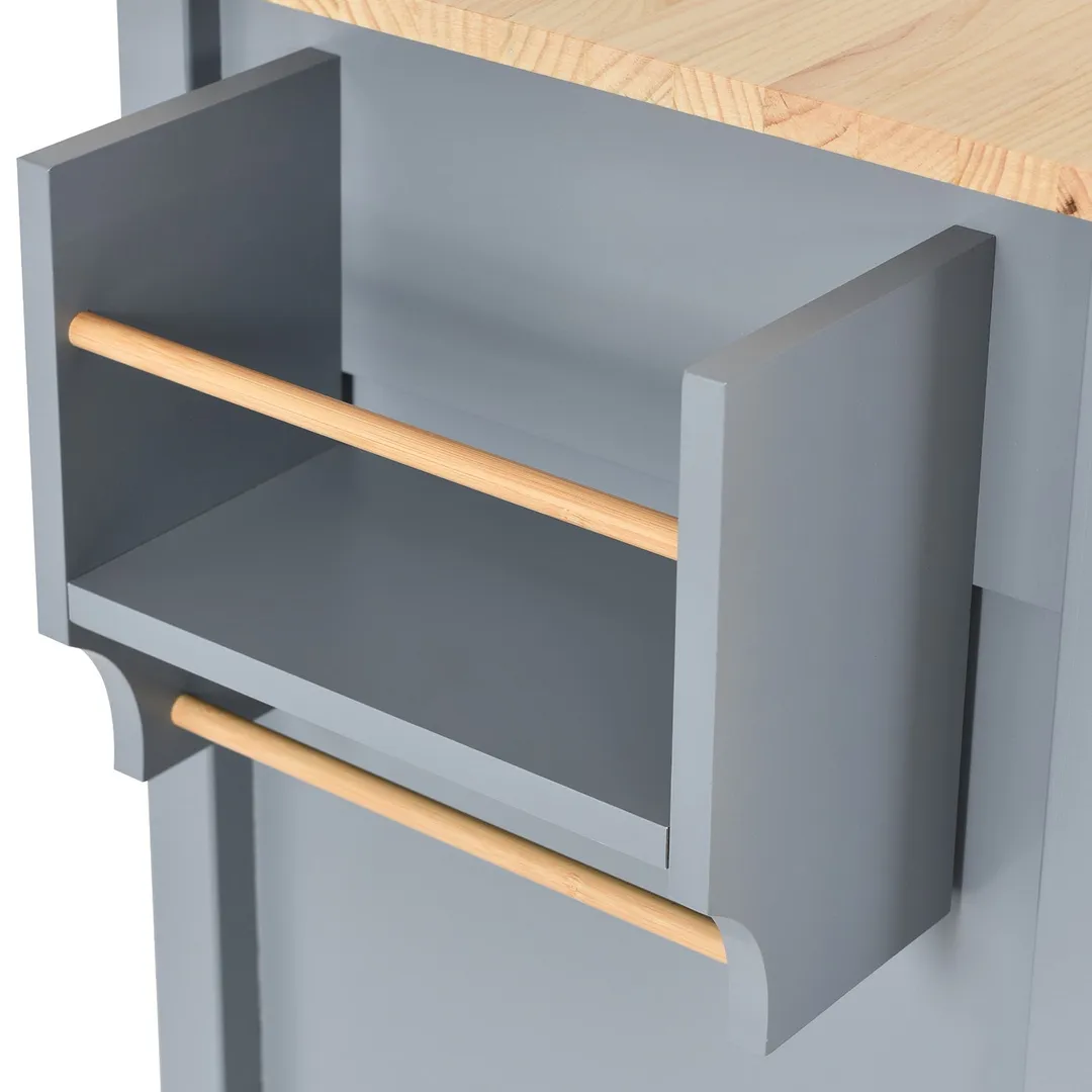 SINOFURN Gray Mdf Base with Wood Top Rolling Kitchen Cart (18.5-in x 54.33-in x 36.22-in), photo 5 of 20