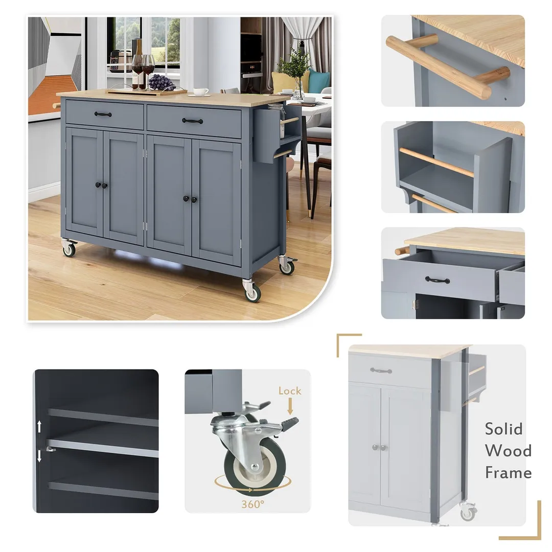 SINOFURN Gray Mdf Base with Wood Top Rolling Kitchen Cart (18.5-in x 54.33-in x 36.22-in), photo 9 of 20
