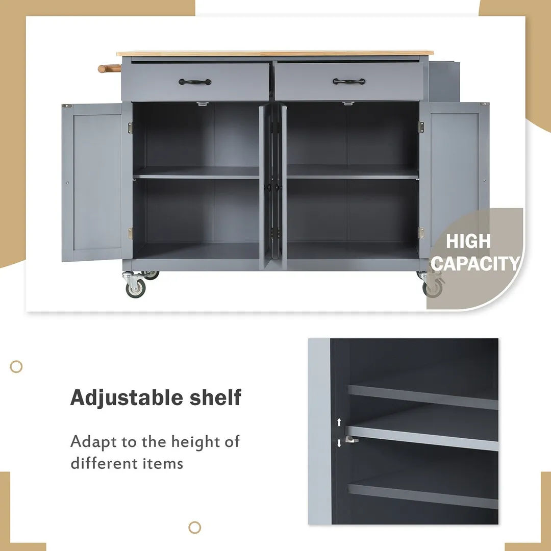 SINOFURN Gray Mdf Base with Wood Top Rolling Kitchen Cart (18.5-in x 54.33-in x 36.22-in), photo 12 of 20