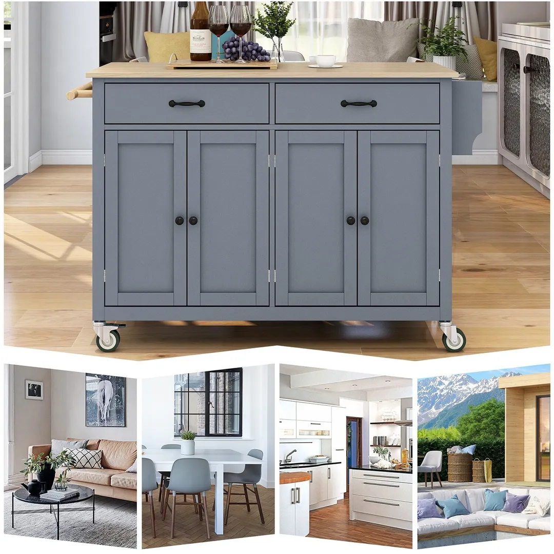 SINOFURN Gray Mdf Base with Wood Top Rolling Kitchen Cart (18.5-in x 54.33-in x 36.22-in), photo 14 of 20
