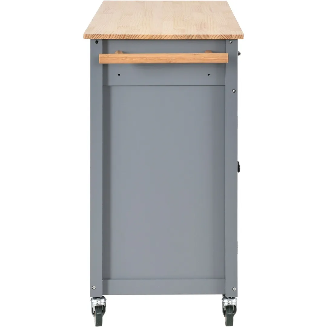 SINOFURN Gray Mdf Base with Wood Top Rolling Kitchen Cart (18.5-in x 54.33-in x 36.22-in), photo 15 of 20