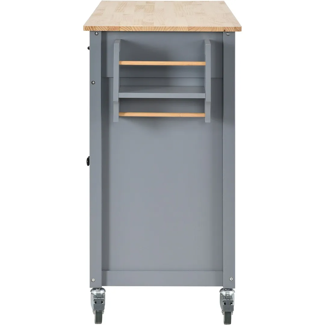 SINOFURN Gray Mdf Base with Wood Top Rolling Kitchen Cart (18.5-in x 54.33-in x 36.22-in), photo 20 of 20