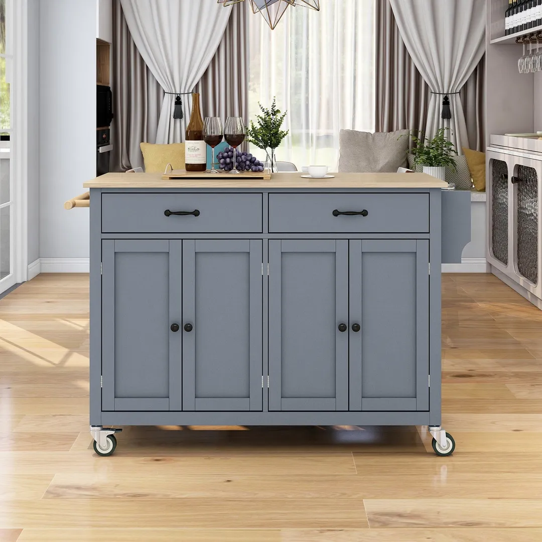SINOFURN Gray Mdf Base with Wood Top Rolling Kitchen Cart (18.5-in x 54.33-in x 36.22-in), photo 19 of 20