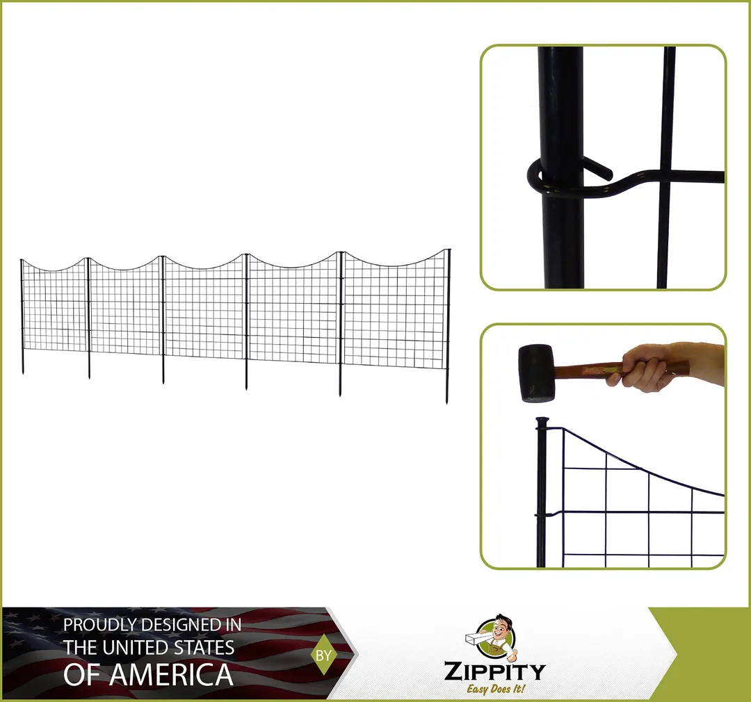Zippity Outdoor Products 5 Panels 3-ft H x 3-ft W Black Galvanized Iron Scallop No Dig Garden Fence Panel, photo 3 of 8