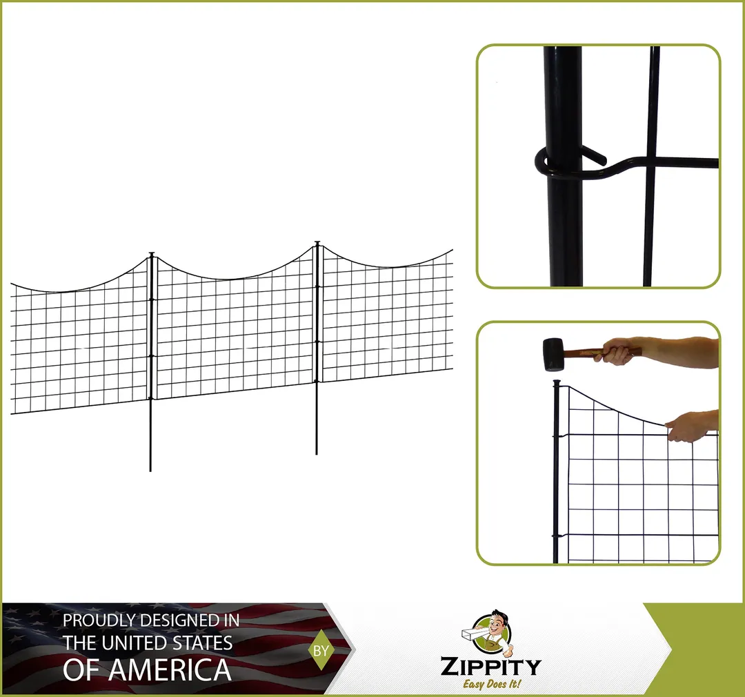 Zippity Outdoor Products 5 Panels 2-ft H x 2-ft W Black Galvanized Iron Scallop No Dig Garden Fence Panel, photo 5 of 6