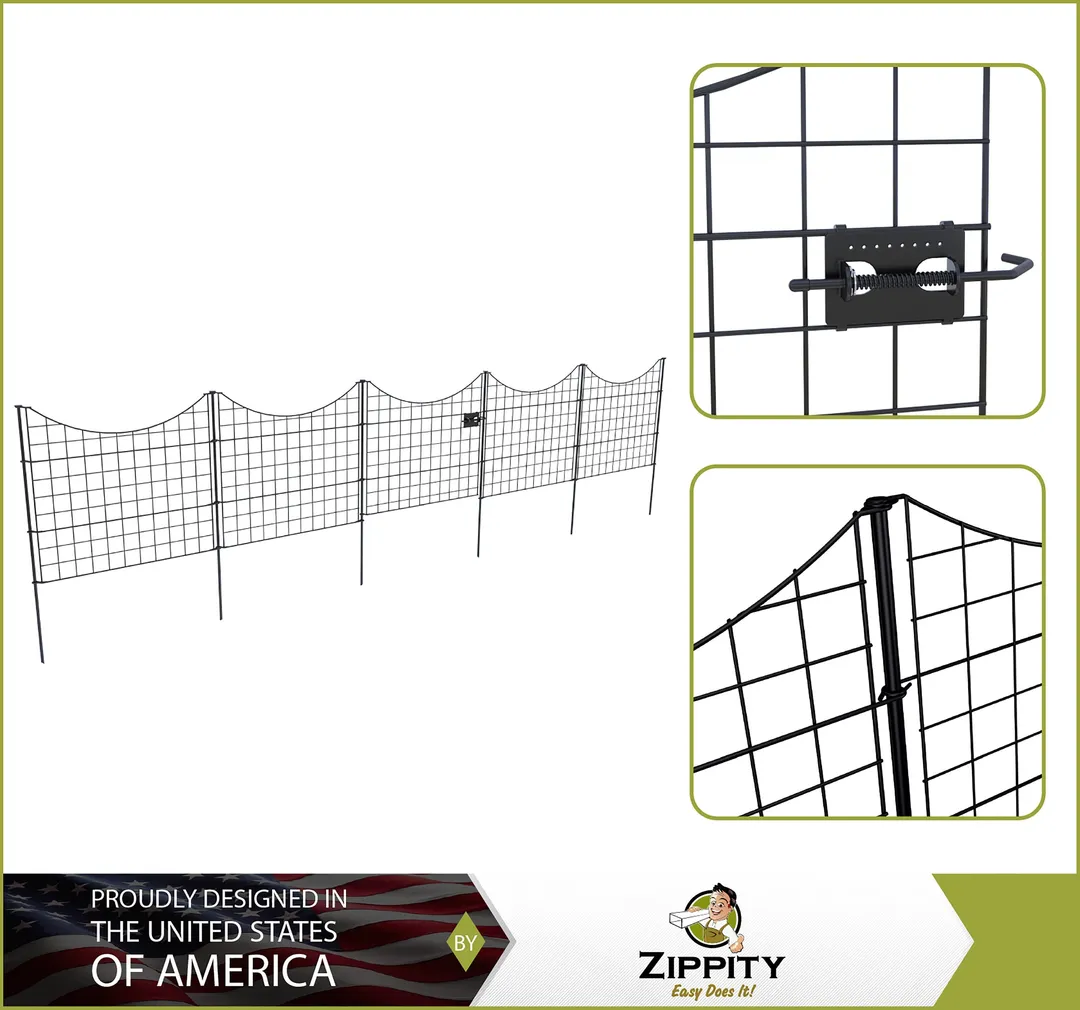 Zippity Outdoor Products 4 Panels 1 Gate 2-ft H x 2-ft W Black Galvanized Iron Scallop No Dig Garden Fence Gate Kit, photo 3 of 9
