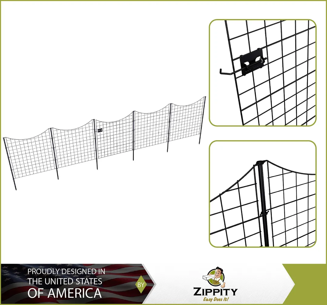 Zippity Outdoor Products 1 Gate 4 Panels 3-ft H x 3-ft W Black Galvanized Iron Scallop No Dig Garden Fence Gate Kit, photo 3 of 8