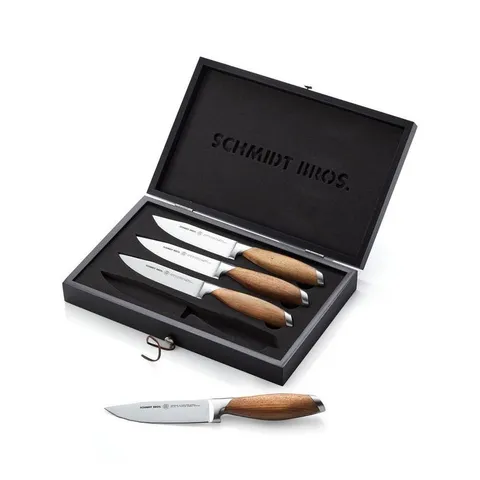 4-Piece Stainless Steel Cutlery Bonded Teak Jumbo Steak Knife Set in Wood Gift Box