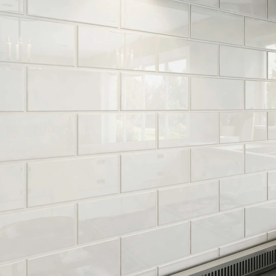 Giorbello (Sample) 3x6 glass subway tiles Bright White 3-in x 6-in Glossy Glass Brick Subway Wall Tile, photo 3 of 5
