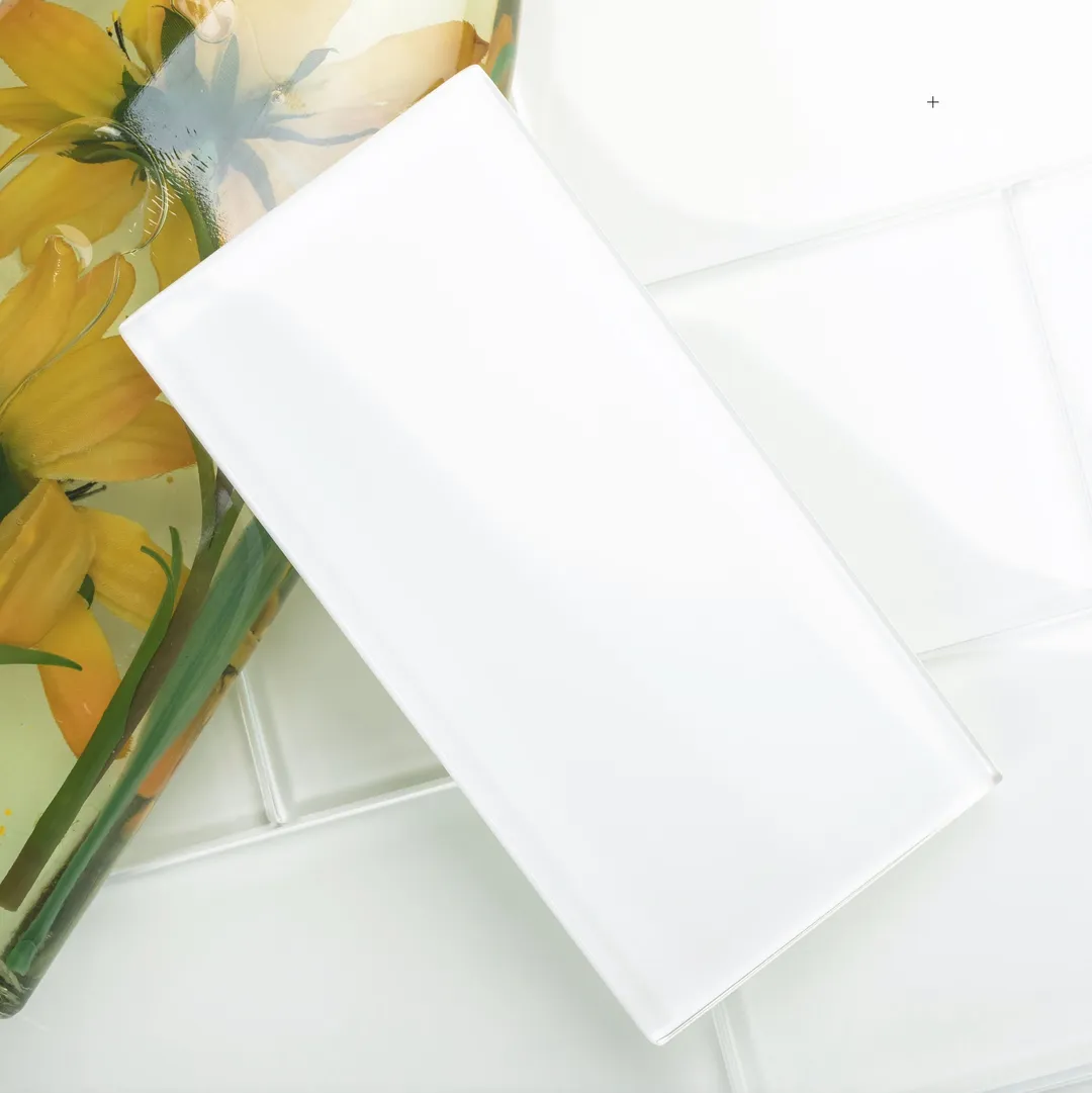 Giorbello (Sample) 3x6 glass subway tiles Bright White 3-in x 6-in Glossy Glass Brick Subway Wall Tile, photo 2 of 5