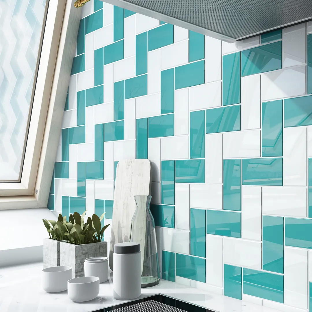 Giorbello (Sample) 3x6 Glass Subway Tiles Teal 3-in x 6-in Glossy Glass Brick Subway Wall Tile, photo 4 of 8