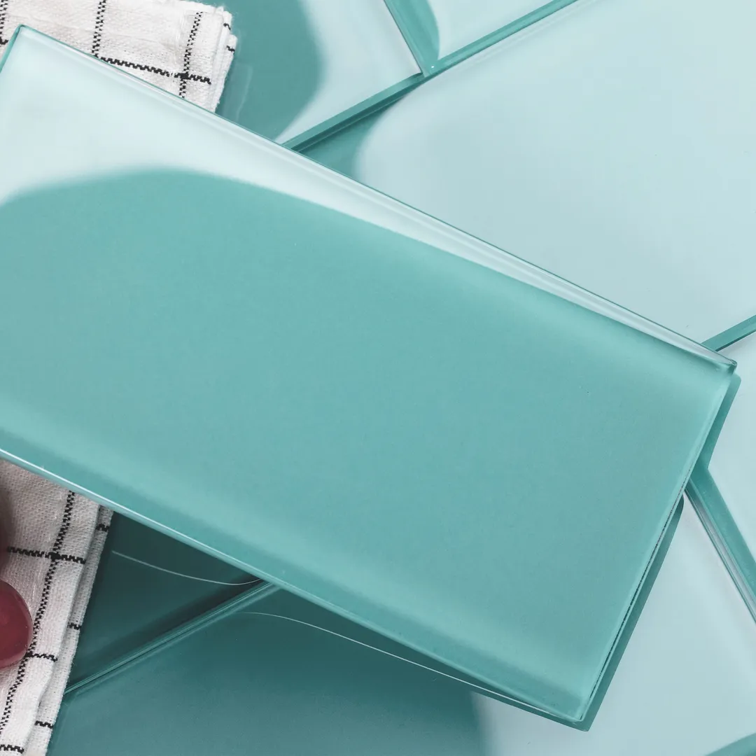 Giorbello (Sample) 3x6 Glass Subway Tiles Teal 3-in x 6-in Glossy Glass Brick Subway Wall Tile, photo 3 of 8