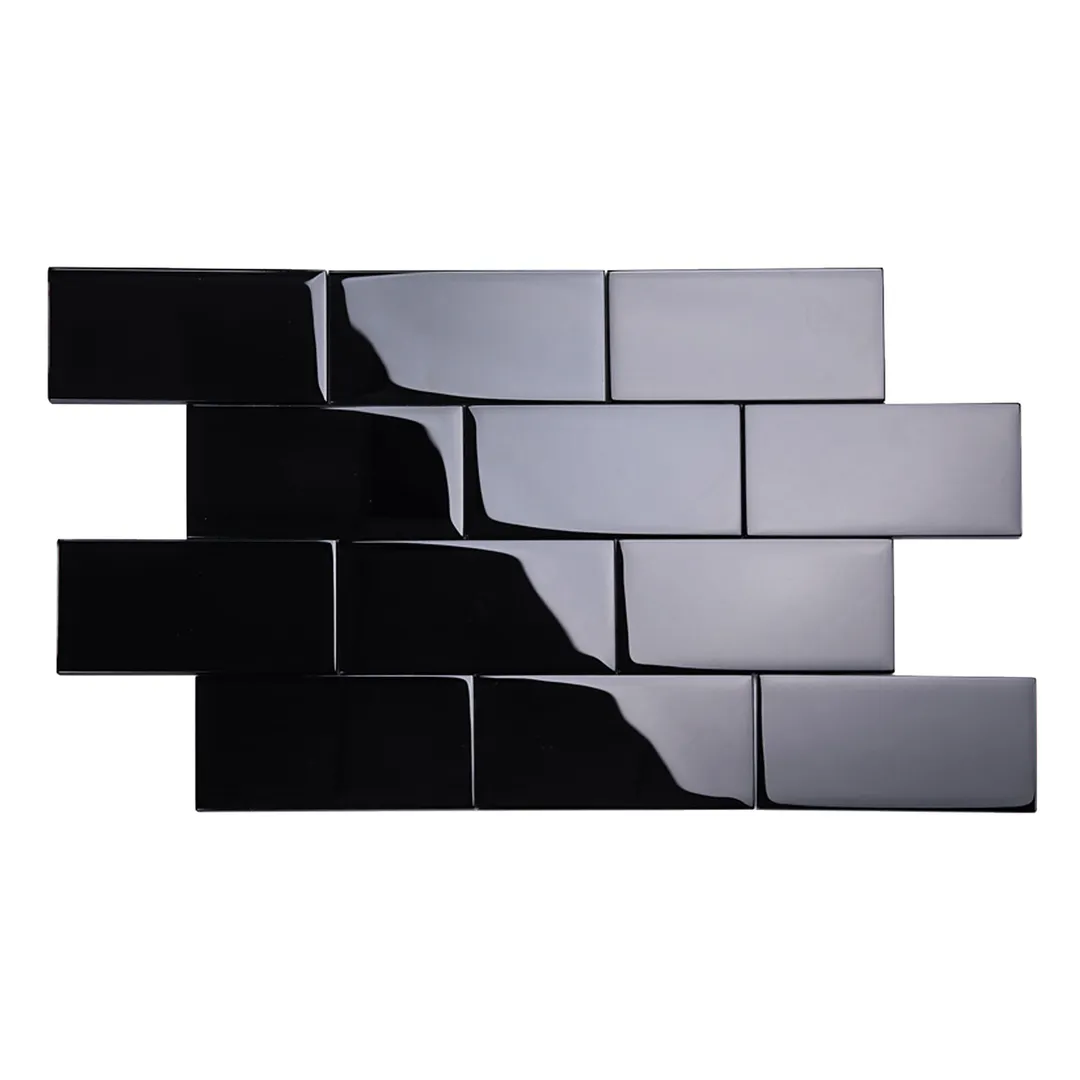 Giorbello Classic Premium Glass Subway Black 3-in x 6-in Glossy Glass Subway Wall Tile (5-sq. ft/ Carton), photo 2 of 7