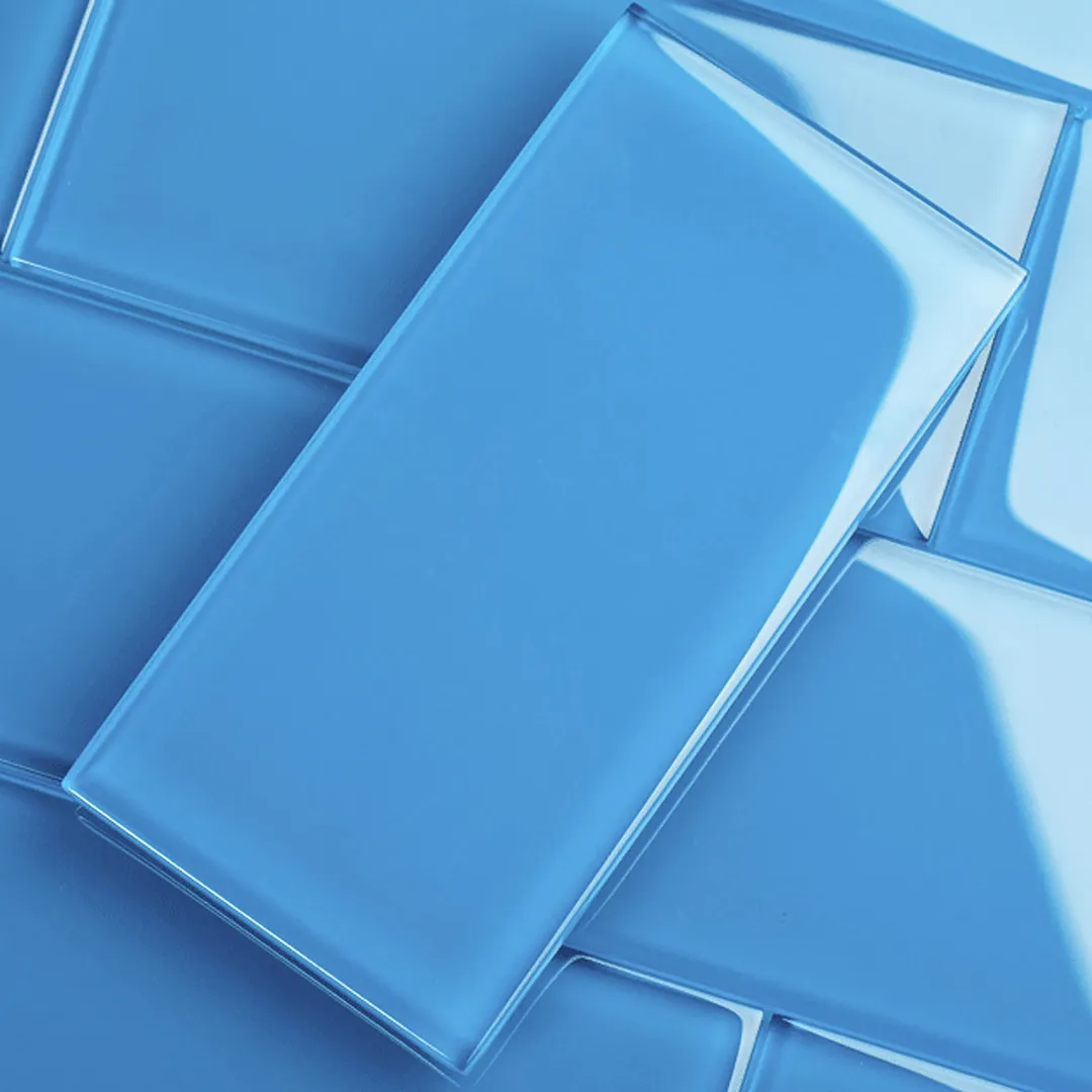 Giorbello (Sample) 3x6 Glass Subway Tiles Blue 3-in x 6-in Glossy Glass Brick Subway Wall Tile, photo 3 of 6