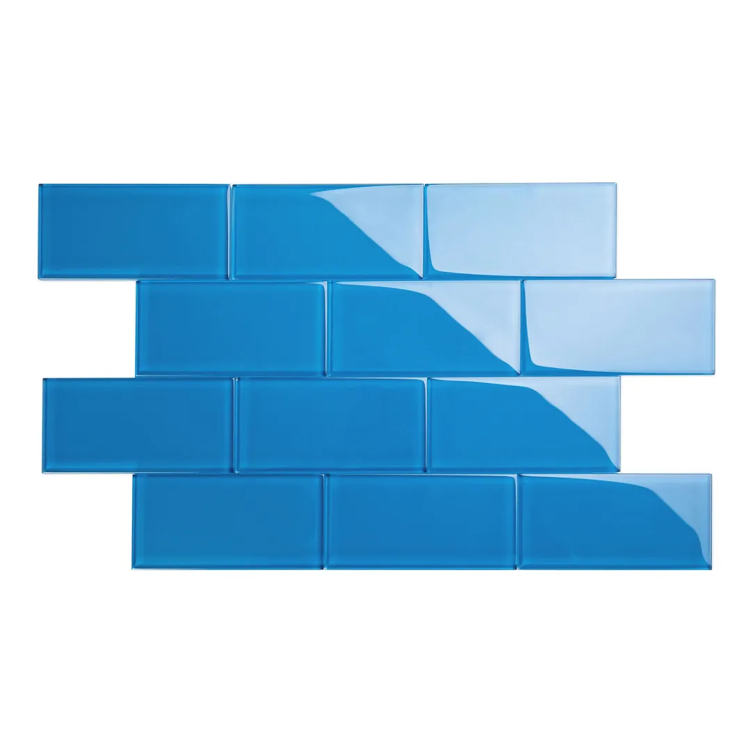 Giorbello (Sample) 3x6 Glass Subway Tiles Blue 3-in x 6-in Glossy Glass Brick Subway Wall Tile, photo 4 of 6