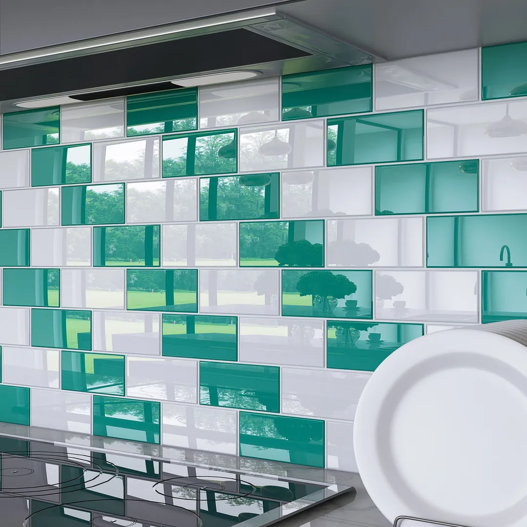 Giorbello (Sample) 3x6 Glass Subway Tiles Emerald Green 3-in x 6-in Glossy Glass Brick Subway Wall Tile, photo 4 of 6